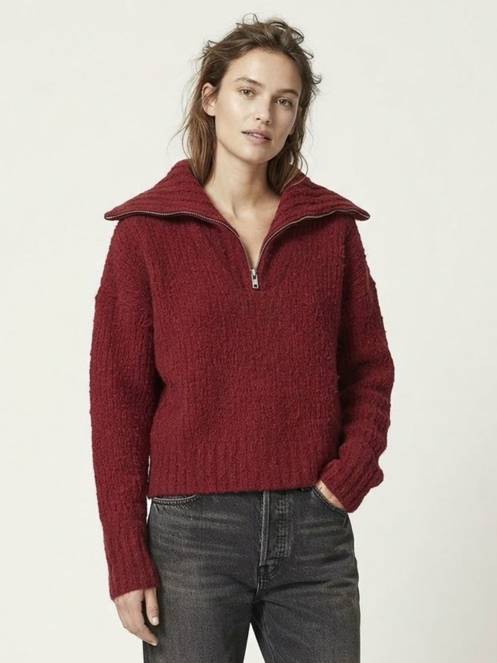Isabel Marant Etoile Danita Sweater Alpaca Wool Quarter Zip Size Red Small